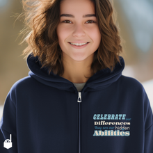 Load image into Gallery viewer, Unisex Zip Hoodie "Celebrate Our Differences"